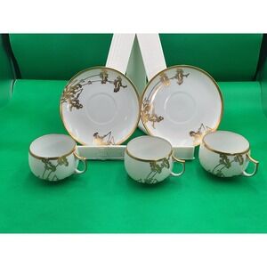 "Antique J &‎ C Bavaria Germany Porcelain – Hand‑Decorated Gold‑Gilt Lily/Floral